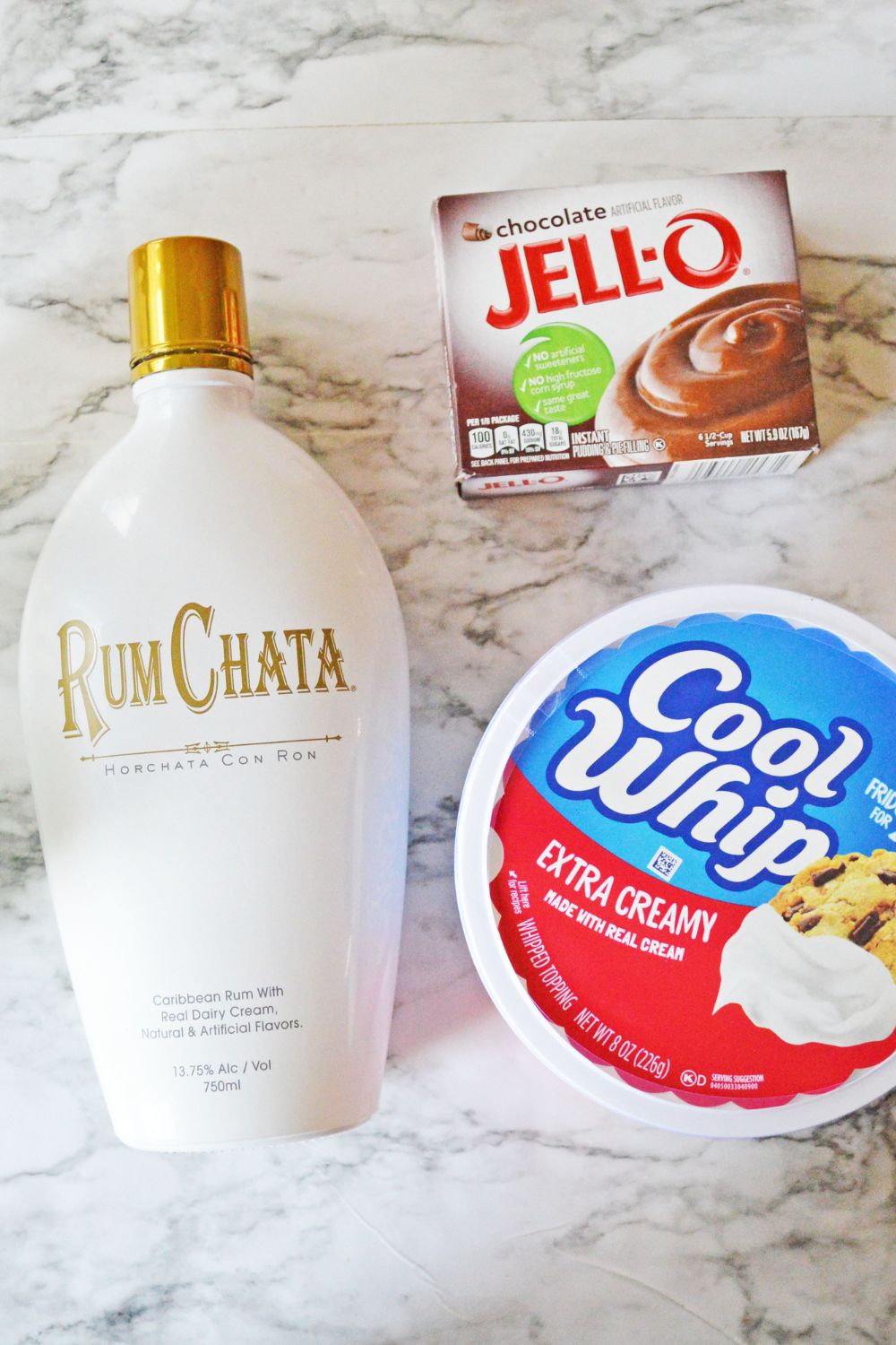ingredients for Rumchata Pudding Shots on table 