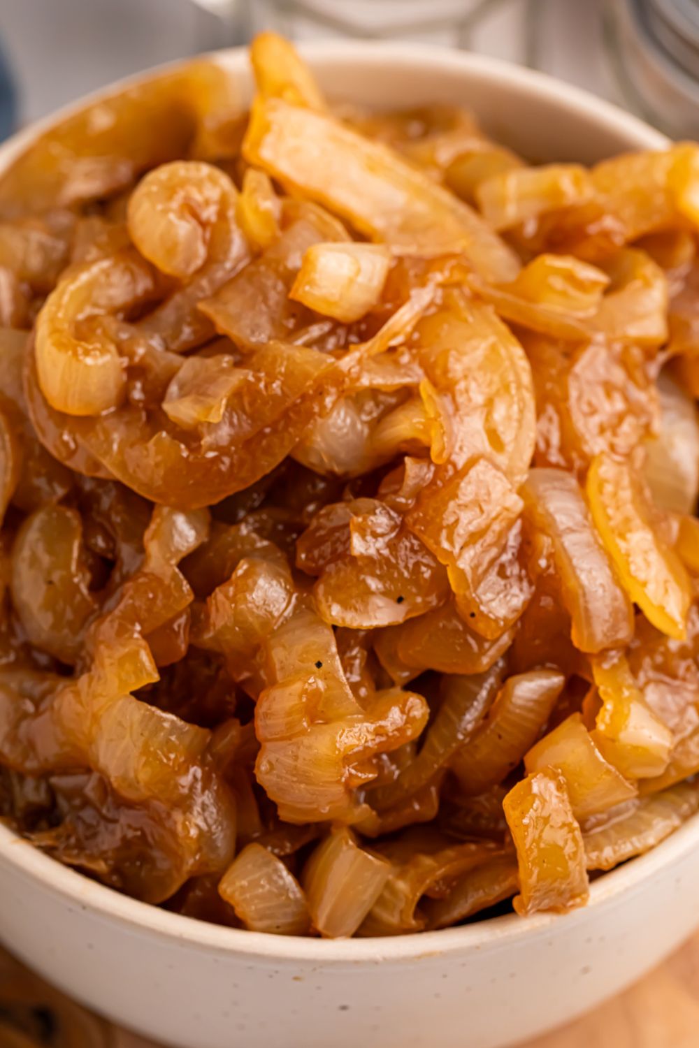 CrockPot Caramelized Onions in a bowl sitting on a table