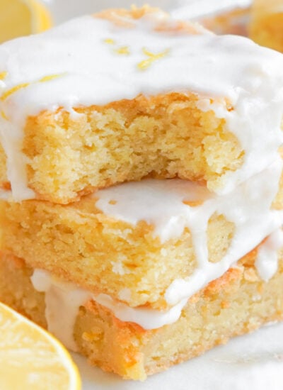 Lemon Sugar Cookie Bars cut and sat on table