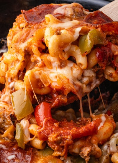 Pizza Casserole in a black crockpot