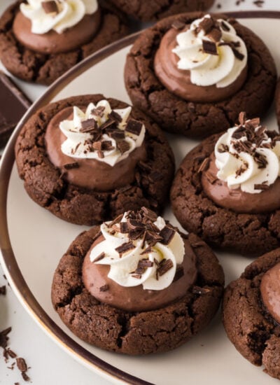 Chocolate Pie Cookies stacked on table