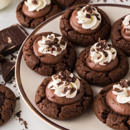 Chocolate Pie Cookies stacked on table