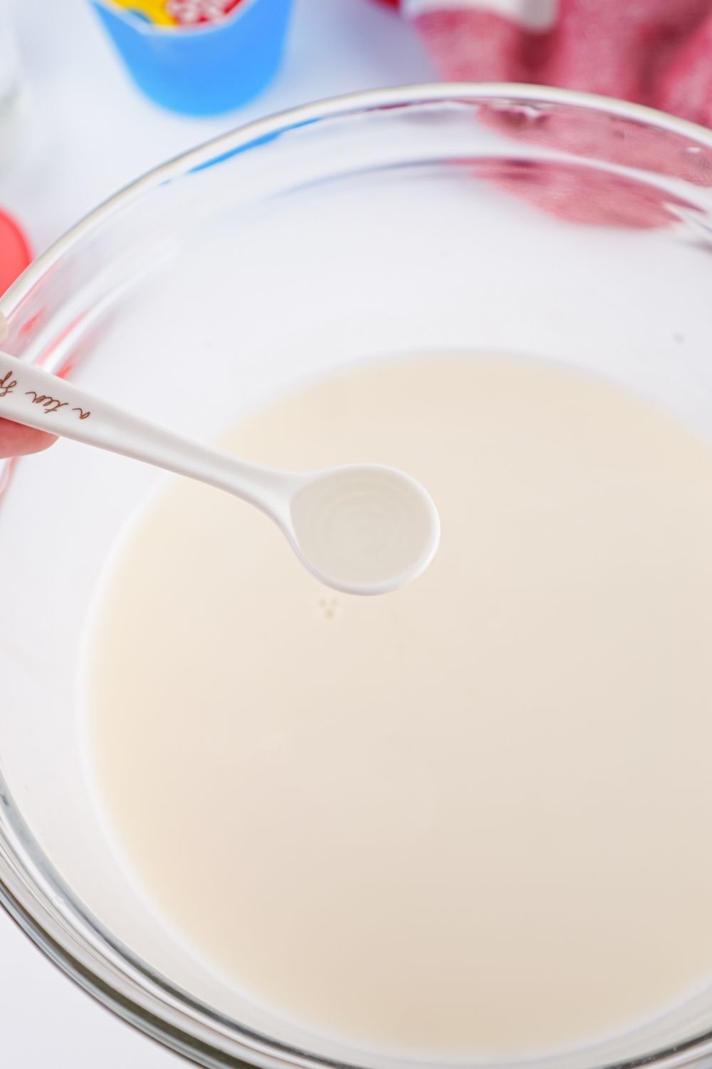 white jello mixture in a bowl on table 