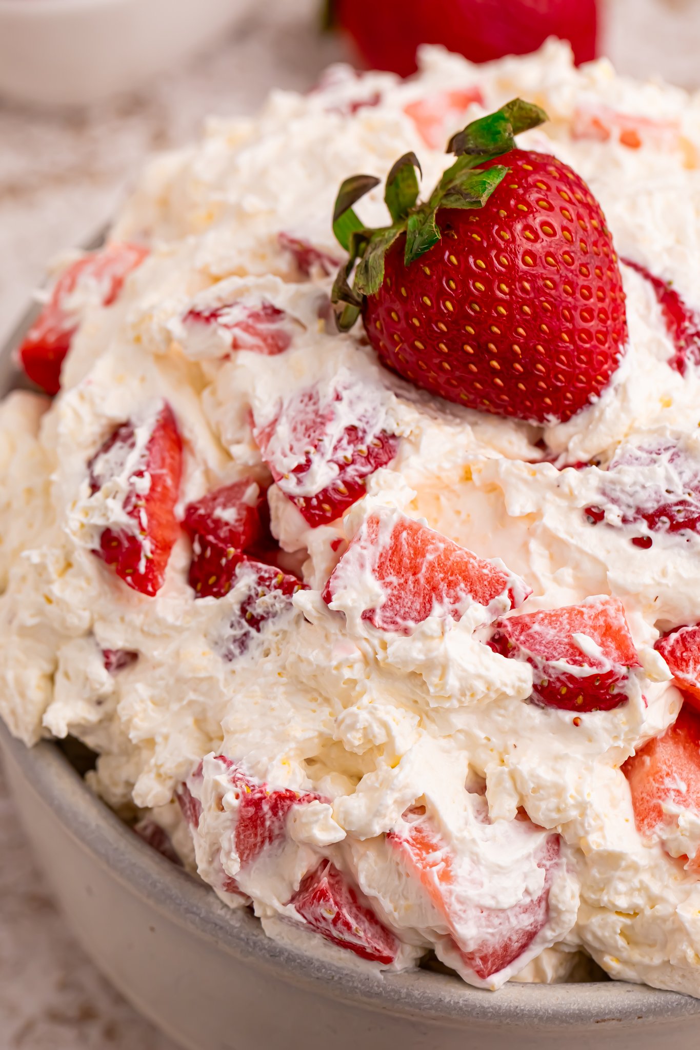 up close view of the strawberry cheesecake salad 