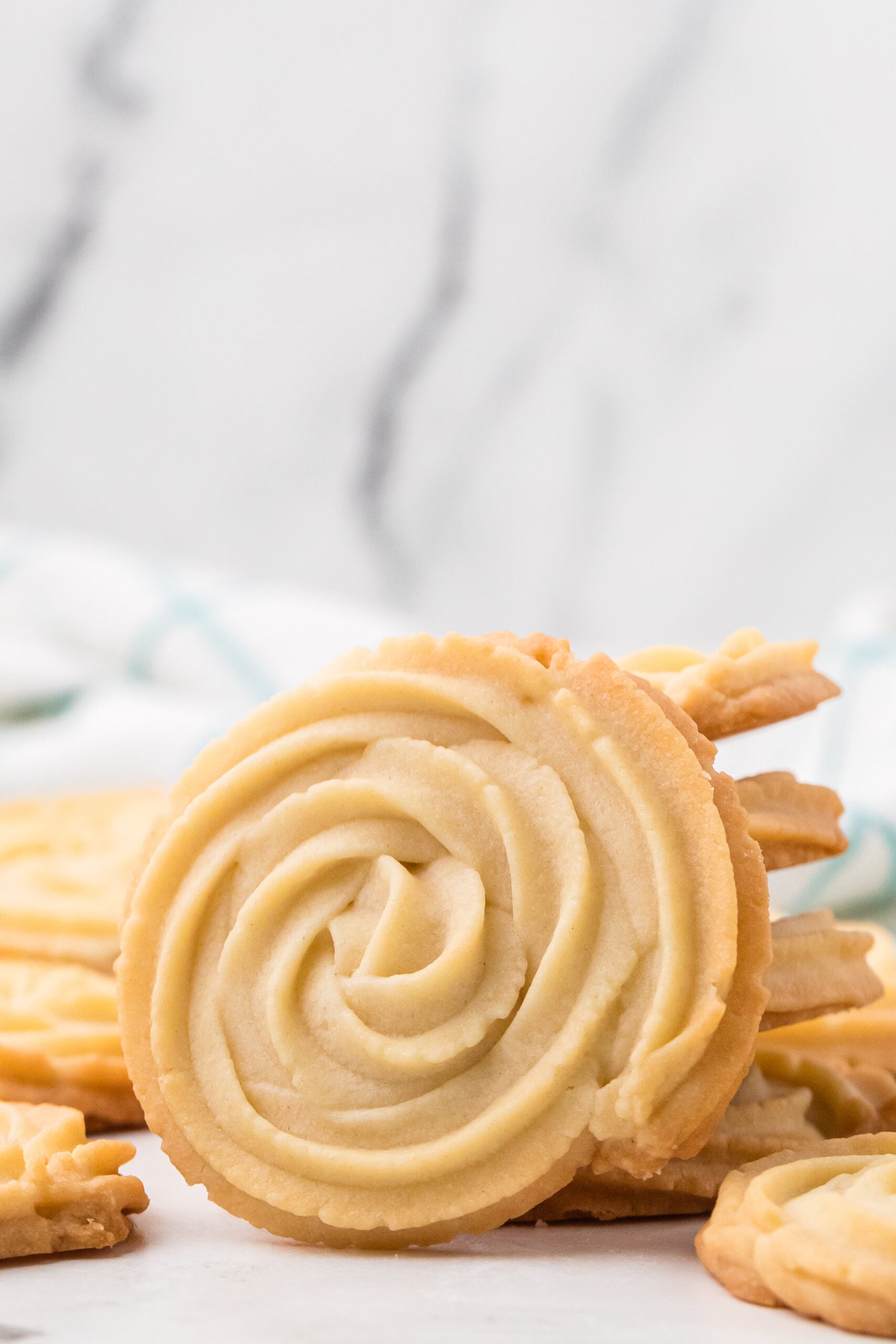 3 Ingredient Butter Cookies on a white marble table 
