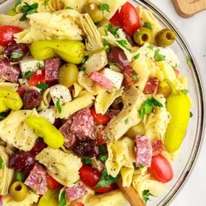Antipasto Tortellini Pasta Salad in a bowl on table