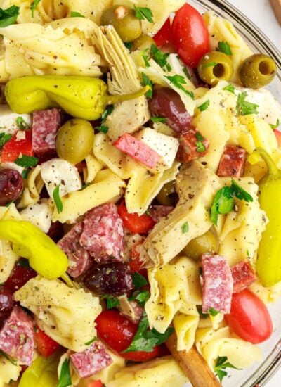 Antipasto Tortellini Pasta Salad in a bowl on table