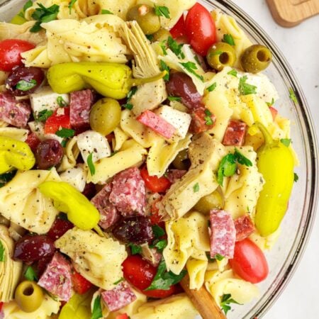 Antipasto Tortellini Pasta Salad in a bowl on table