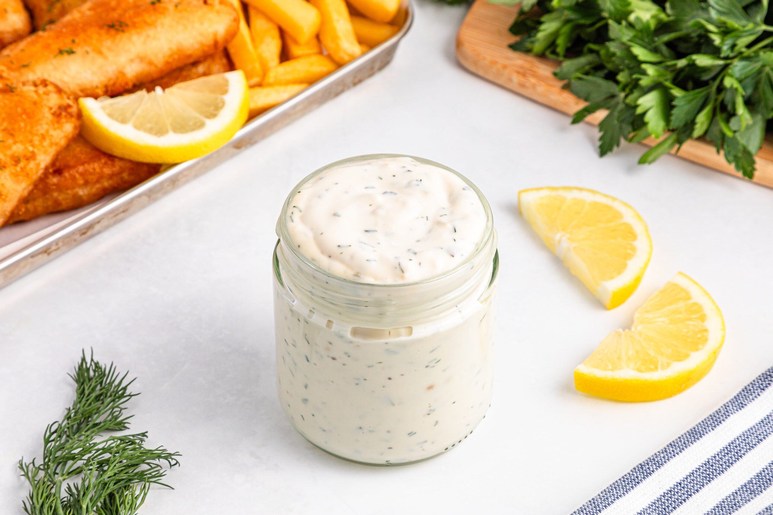 Easy Homemade Tartar Sauce (Better Than Store-Bought!) in a small glass jar 