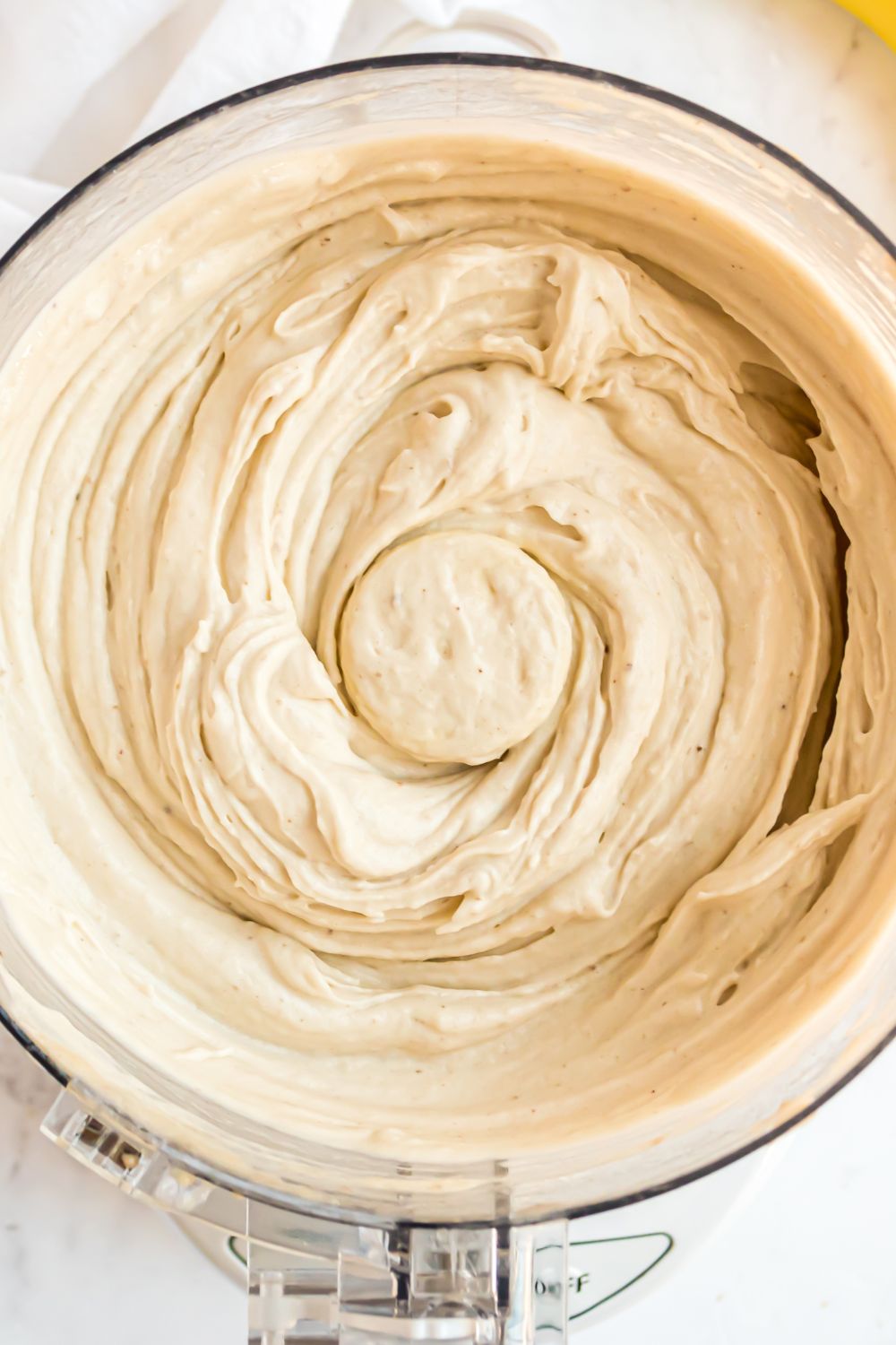 overhead look of food processor full of Banana Ice Cream