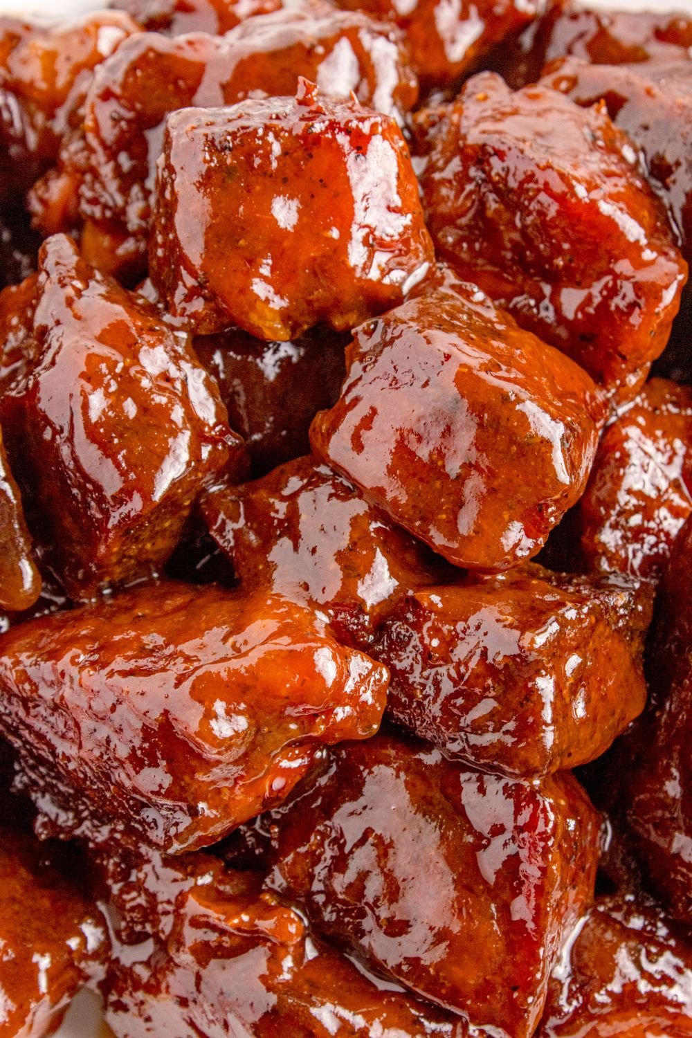 Chuck Roast Burnt Ends piled on table 