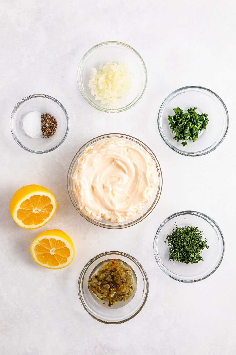 ingredients for Tartar sauce for fish in single serve containers