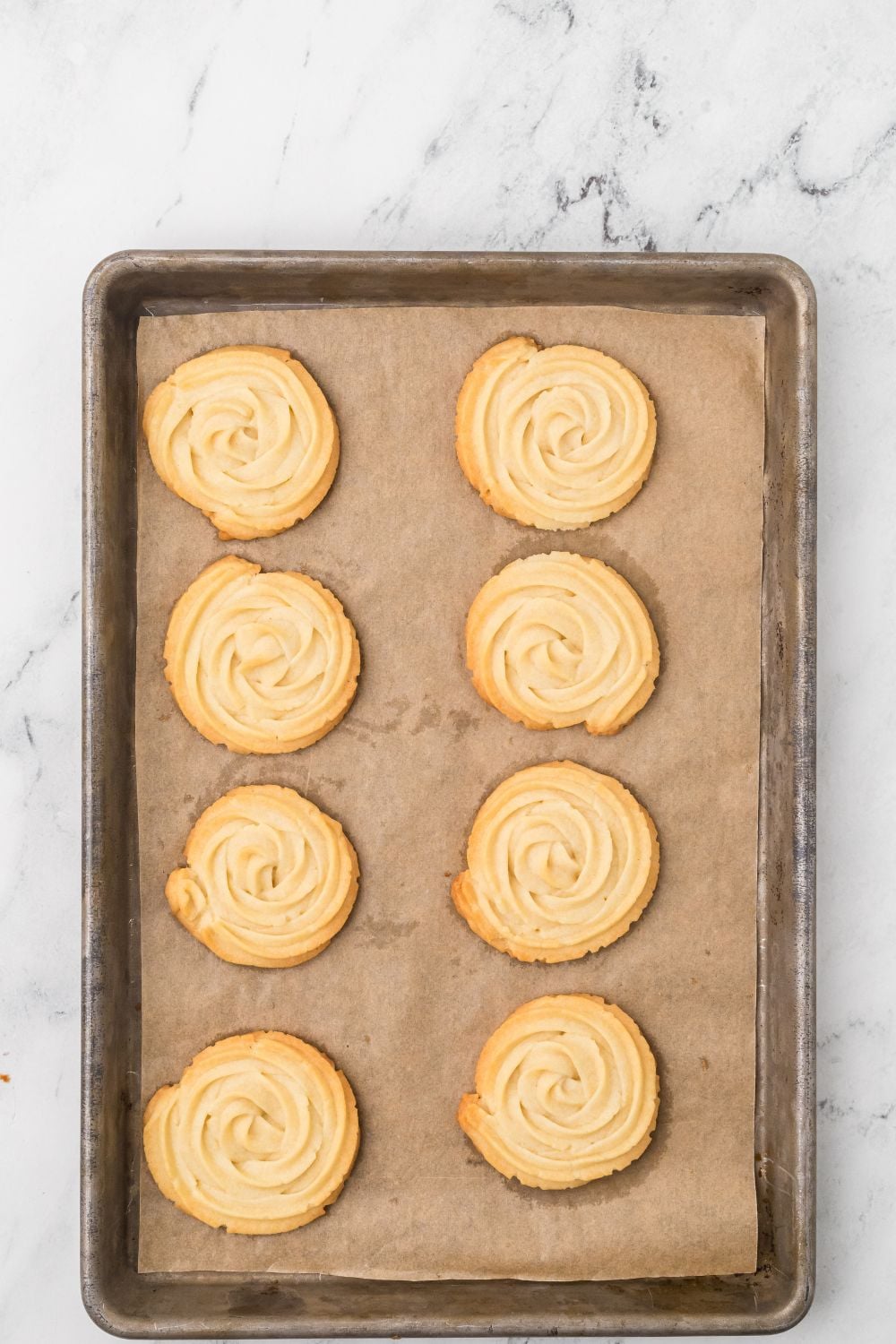 Butter Cookies baked on a cookie sheet 
