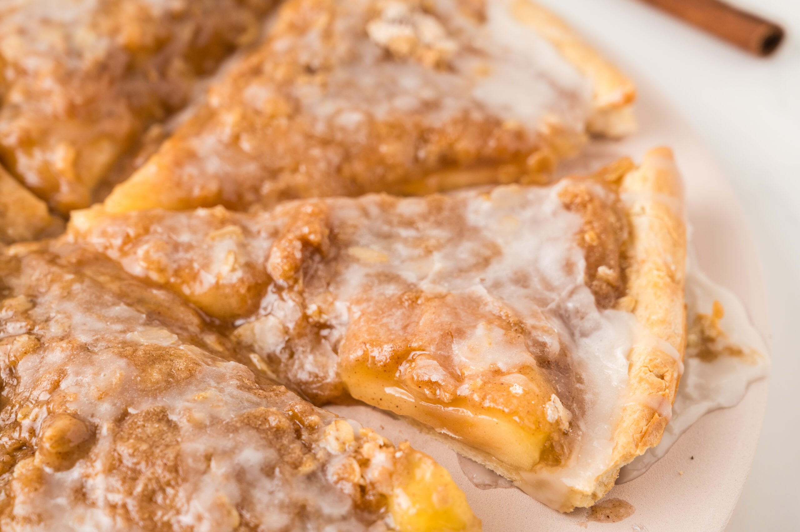close up of Apple Pie Pizza on a table 
