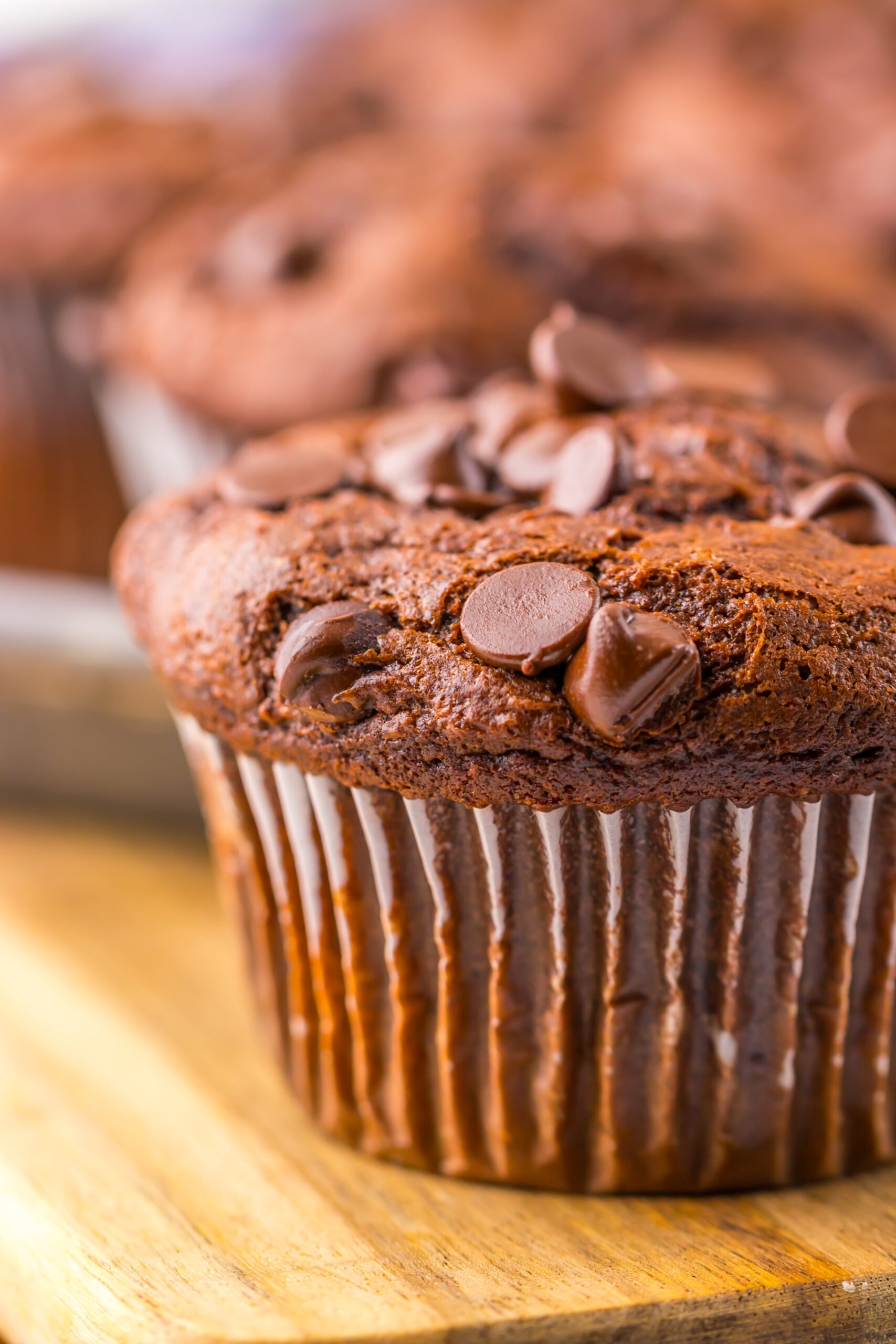 up close side view of my Costco Double Chocolate Muffins
