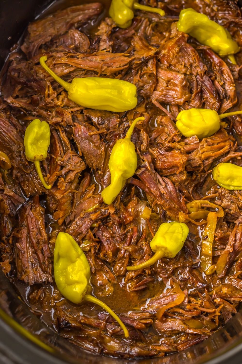 close up of Slow Cooker  with Mississippi Pot Roast inside