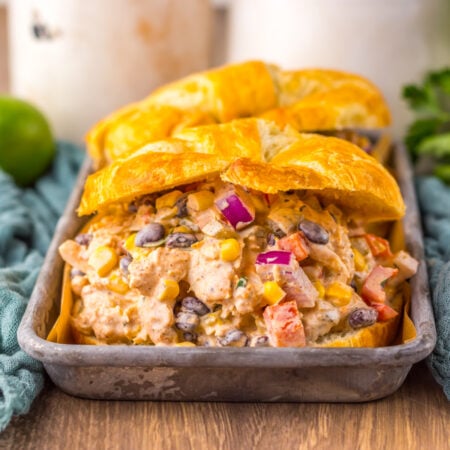 Southwest Chicken Salad on a plate in croissants