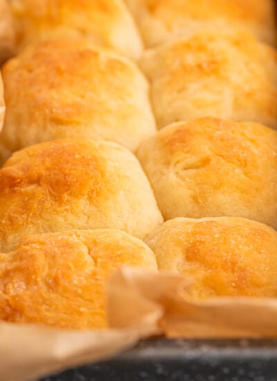 2 ingredient dinner rolls in a baking pan