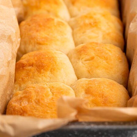2 ingredient dinner rolls in a baking pan