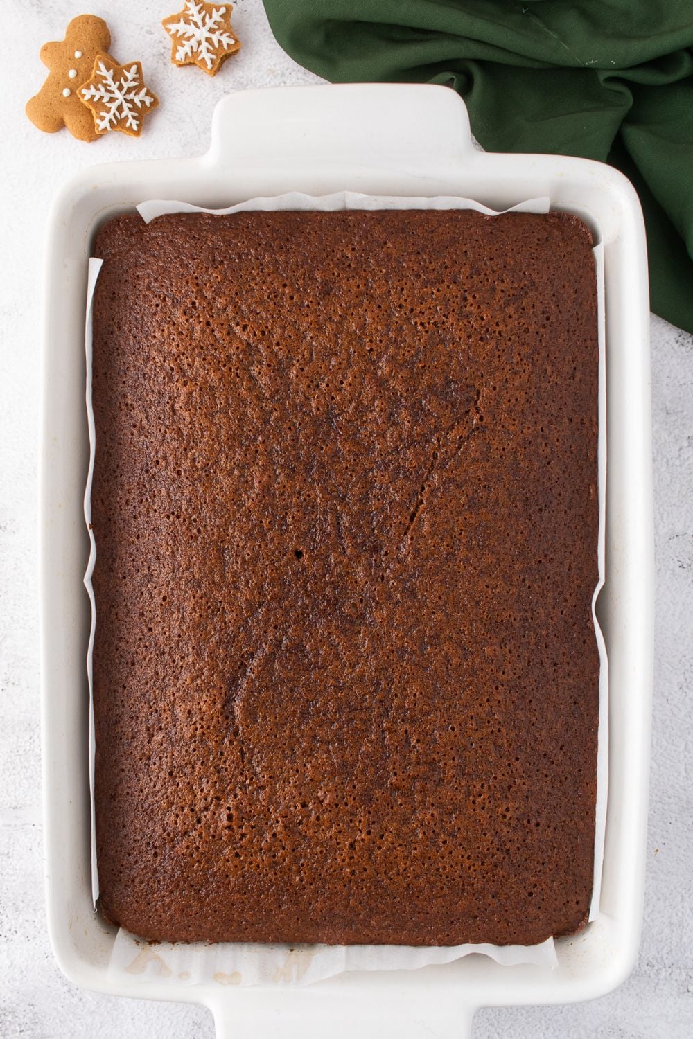 baked gingerbread cake on pan 