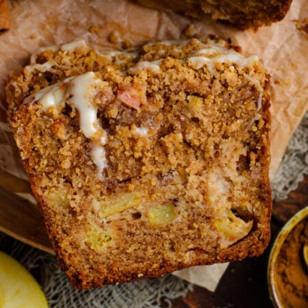 Slice of the Apple Cinnamon Loaf Cake on the table
