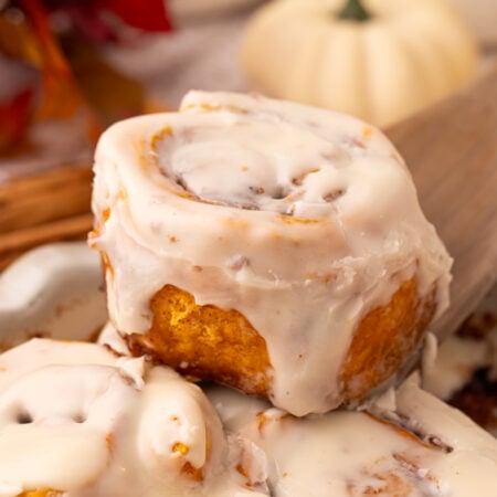2 ingredient pumpkin cinnamon rolls smothered in icing