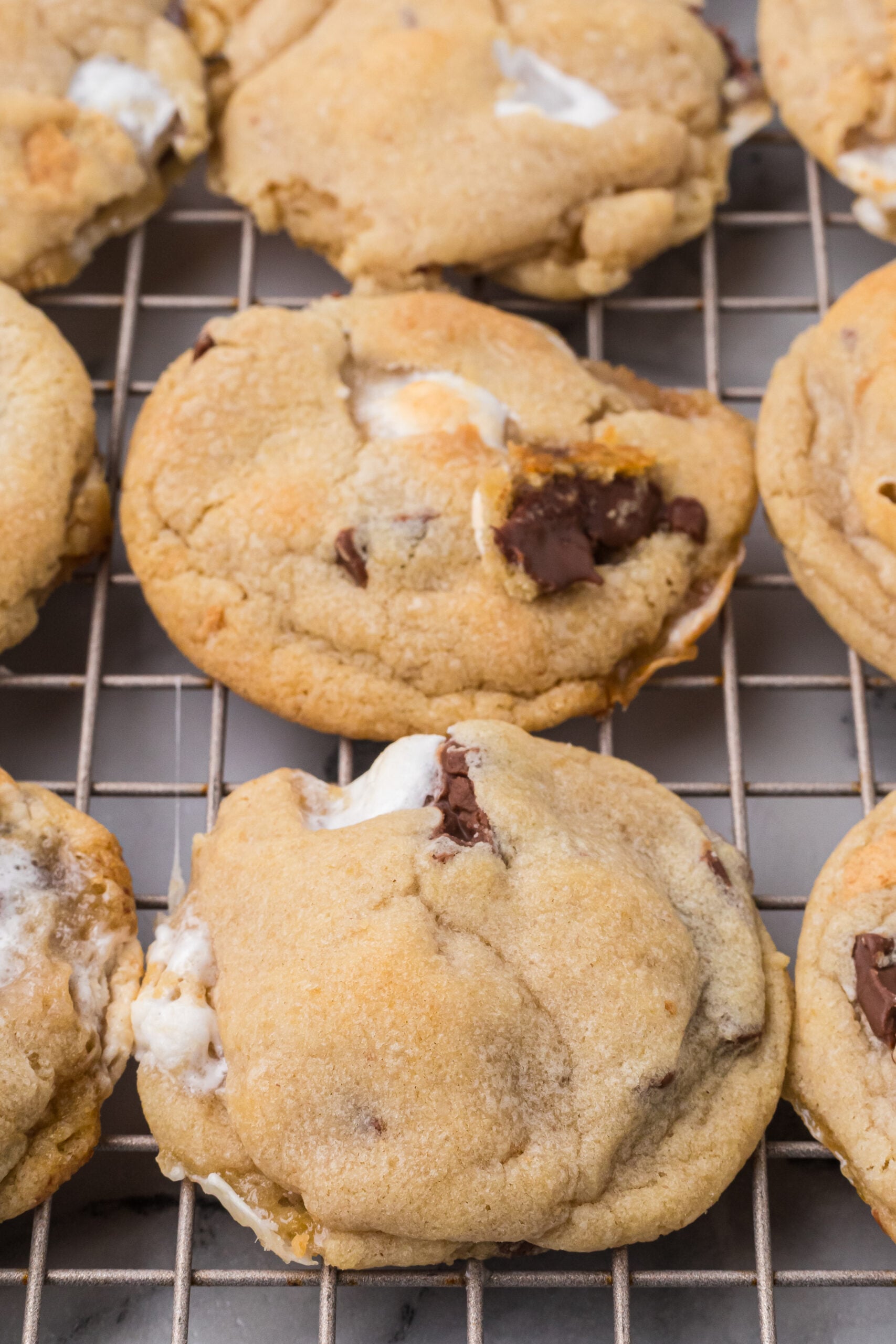 S'mores Cookies on a wire cooling rack 