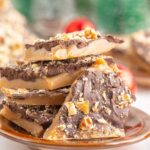 English Toffee on a plate with more behind it on table