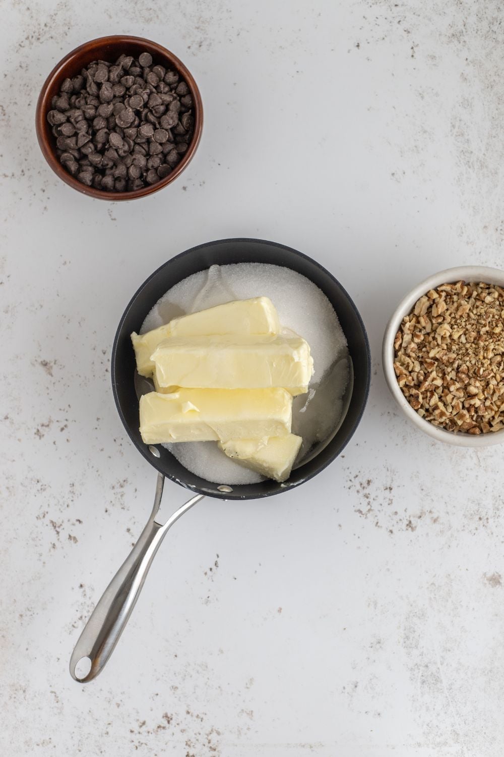 butter and sugar in a saucepan 