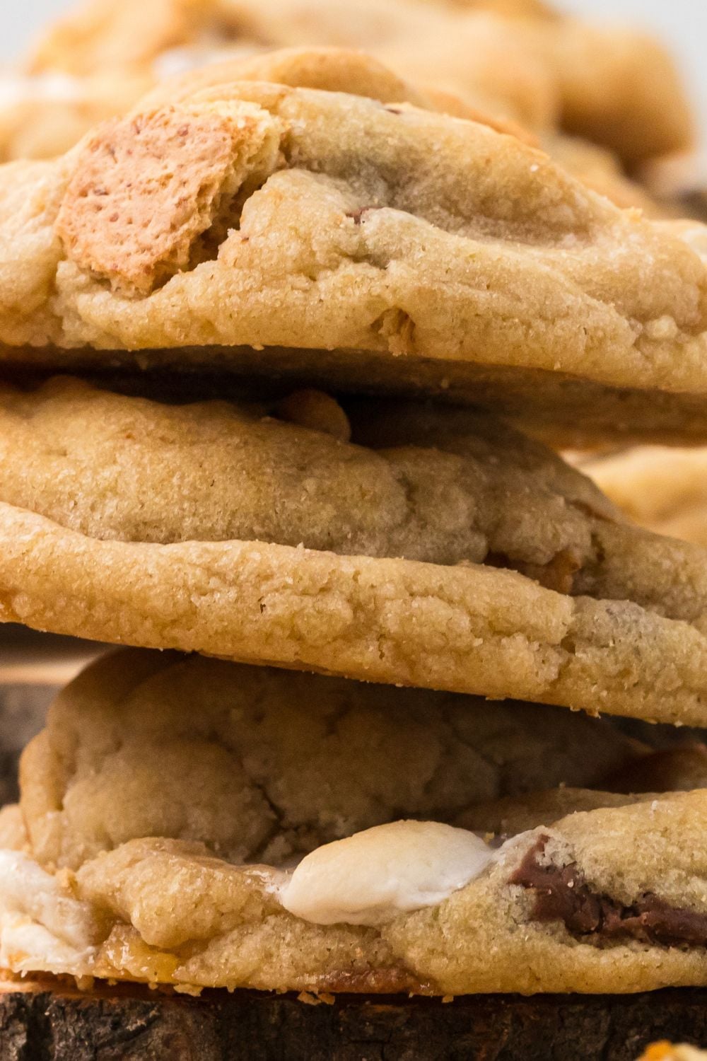 side view of stack of S'mores Cookies on table 