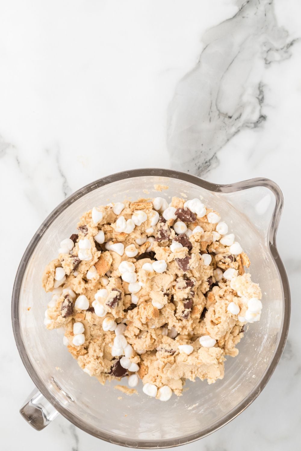 mixing bowl full of S'mores Cookie dough ingredients 