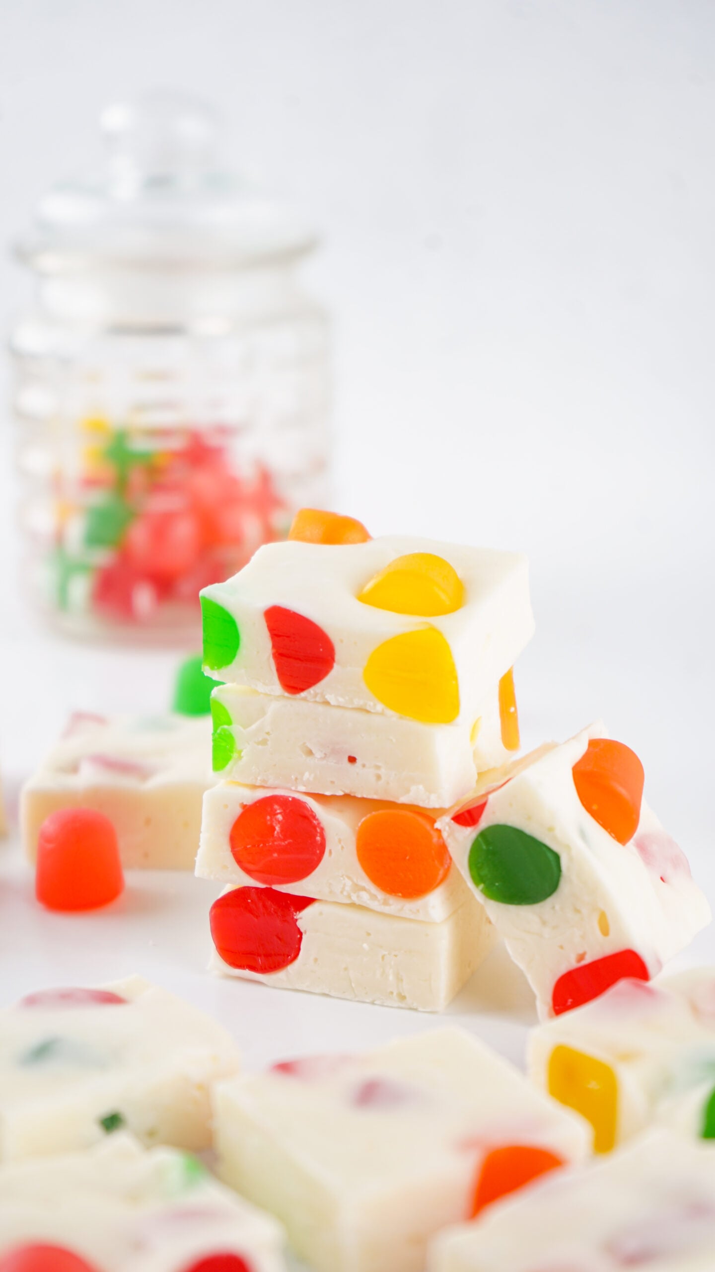 Christmas Gumdrop Nougat Candy on a white table 