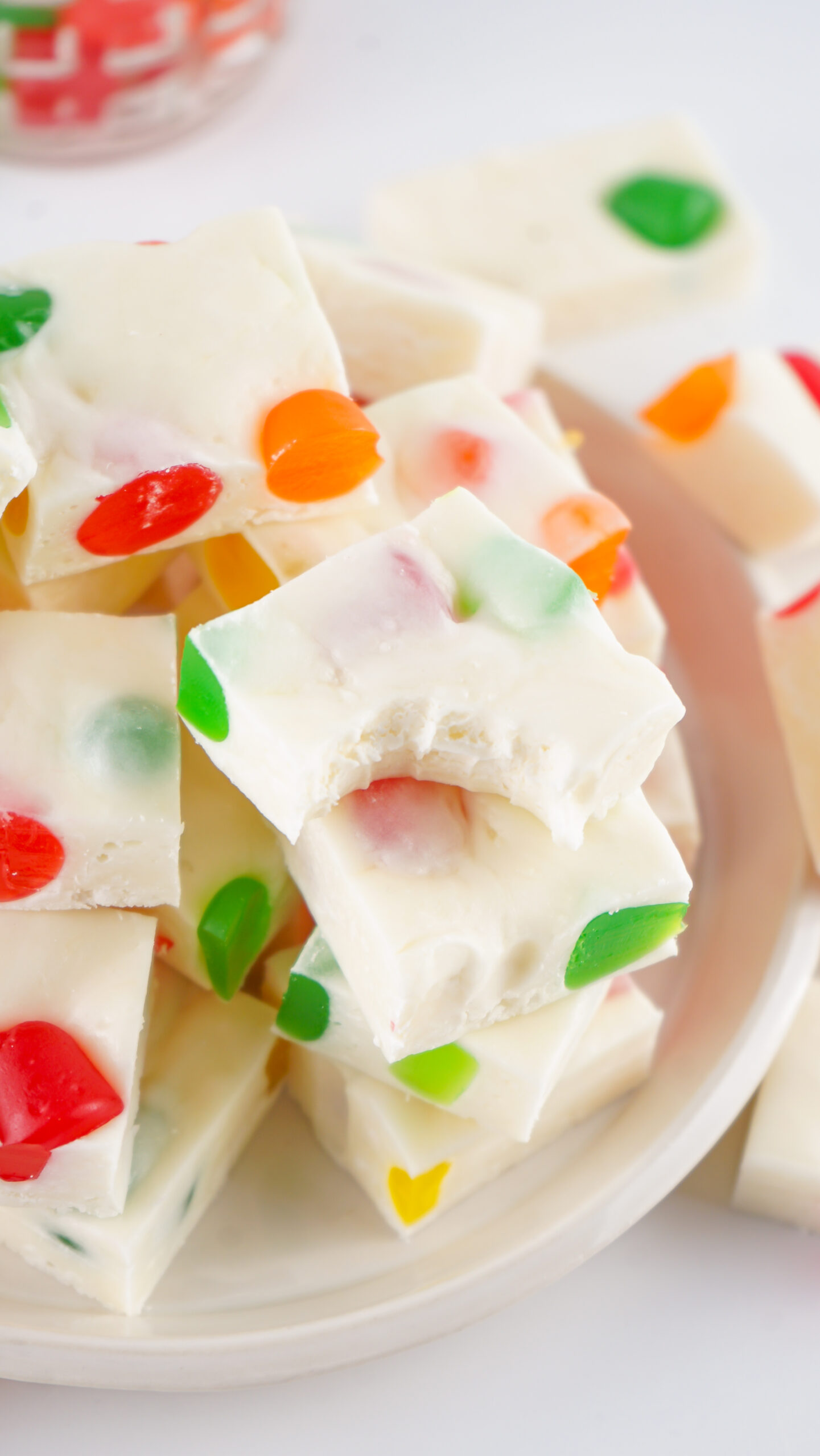 Christmas Gumdrop Nougat Candy  on a plate stacked 