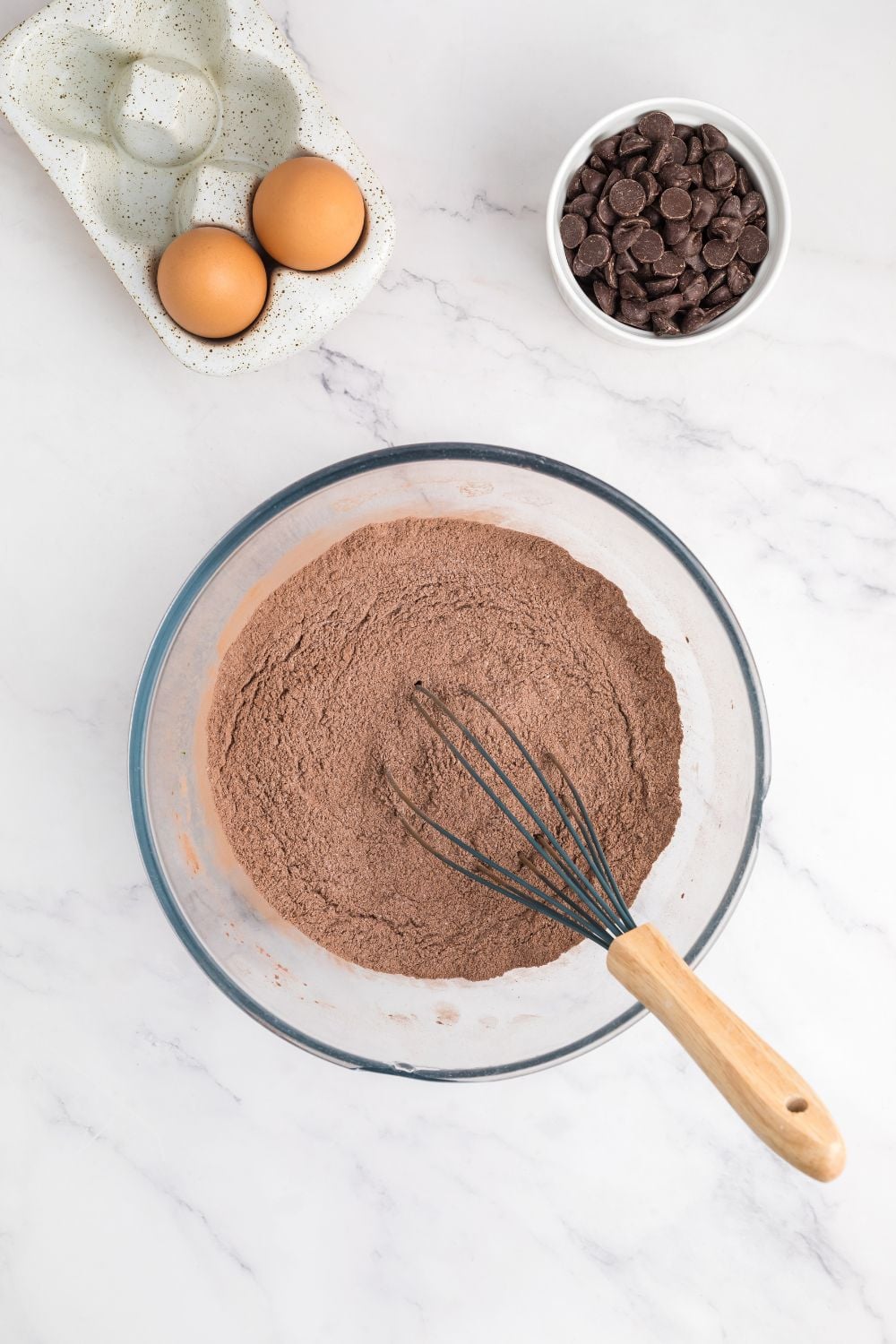chocolate cocoa mixture mixed up in a bowl for Double Chocolate Zucchini Bread